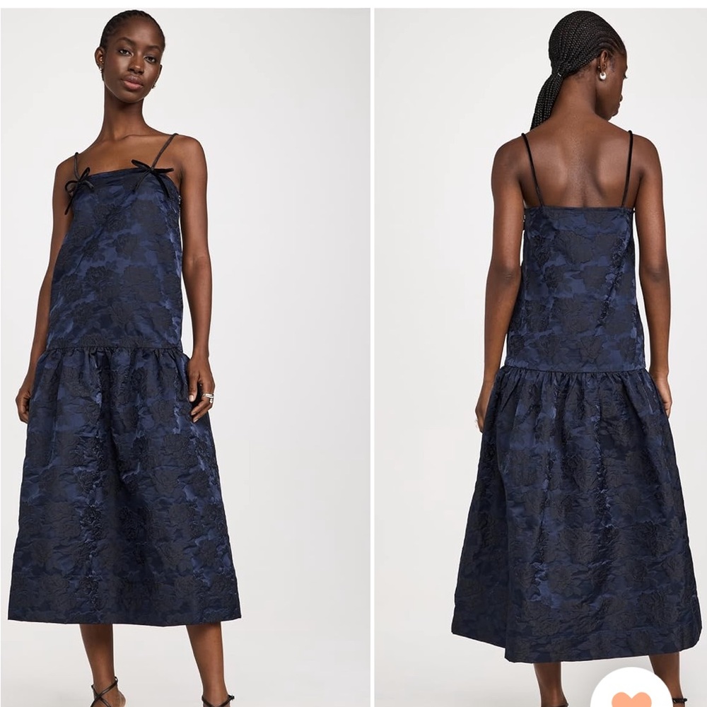 Botanical Jacquard Strap Midi Dress - Peacoat